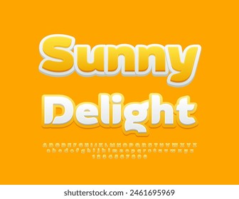 Vector summer banner Sunny Delight. Artistic Yellow Font. Set of creative Alphabet Letters and Numbers.