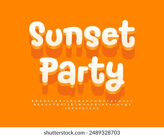 Vector summer banner Sunset Party. Modern Funny Font. Creative Alphabet Letters and Numbers set.