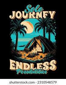 Vector summer Beach camping vintage tshirt design