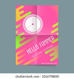 Vector Summer Beach Party Flyer Design with typographic elements on ocean landscape background
