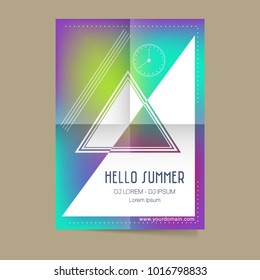 Vector Summer Beach Party Flyer Design with typographic elements on ocean landscape background