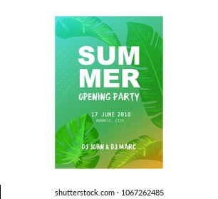 Vector Summer Beach Party Flyer Design with typographic elements and copy space on color palm background. Eps10 illustration.