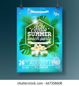 Vector Summer Beach Party Flyer Design with typographic design on nature background with palm trees and sunglasses. Eps10 illustration.