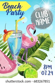 Vector Summer Beach Party Flyer Design.