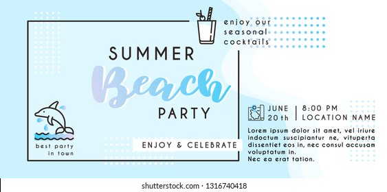 Vector Summer Beach Party Flyer.Invitation for pool party and beach summer party. Vector template - Images vectorielles