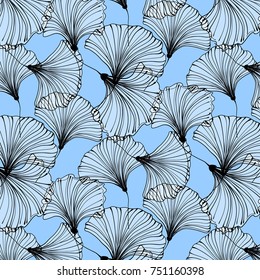 Vector summer beach pattern. Blue ginkgo leaves background. Contemporary color funny cloth texture. Invitation exotic bright print