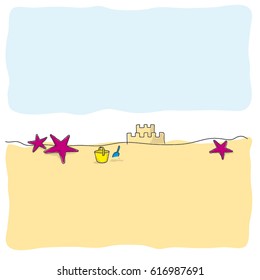 Vector summer beach sand castle rough illustration