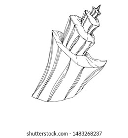 Vector Summer beach seashell tropical elements. Black and white engraved ink art. Isolated shells illustration element on white background.