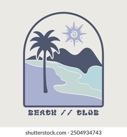 vector summer beach sunset with palm tree, Long beach, summer vibes hand draw, summer slogan with beach illustration, Hawaii, Aloha surf typography for t-shirt print , beach vector print,