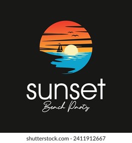 Vector summer, beach and trees logo vintage design premium vector template
