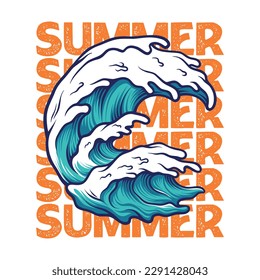 Vector of summer big wave illustration
