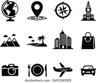 vector summer black icon set