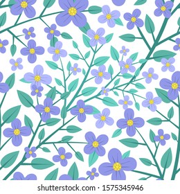 Vector Summer Blue Flowers Seamless Pattern