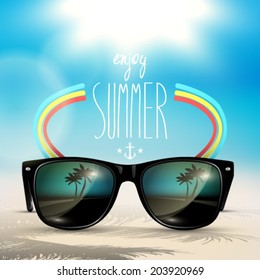 Vector Summer Blurred Beach, With Sunglasses, Background Illustration