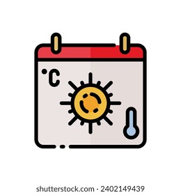 vector Summer calendar icon in simple colored outline style