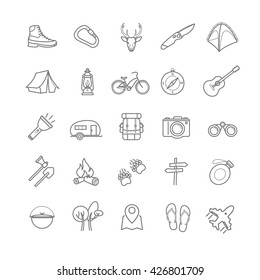vector summer camping icons set for your design