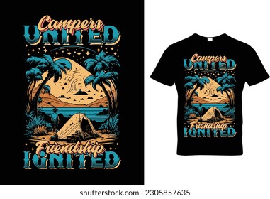 Diseño vectorial de camisetas vintage de camping de verano