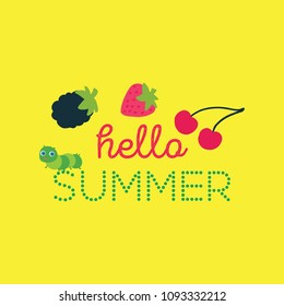 Vector Summer card with berries in cartoon style.  Sweet backdrop