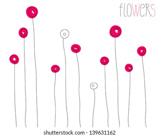 vector summer card with red flowers on white background.