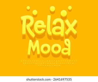 Vector Summer Card Relax Mood. Festive Sunny Alphabet Letters and Numbers set. Joyful Yellow 3D Font. 