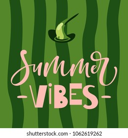 Vector summer card with watermelon and hand written text.