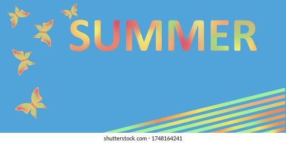 Vector of summer card,banner, poster template with butterfies,word summer and space for text.Isolated elements