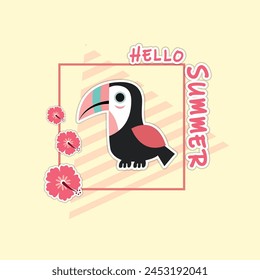 Vector summer cards with phrases. Beautiful posters, stickers for kids' t-shirts, rooms, or bedrooms. Beautiful backgrounds with summer fruits, trees, Flamingo ,and Flowers. Hand-drawn letters.