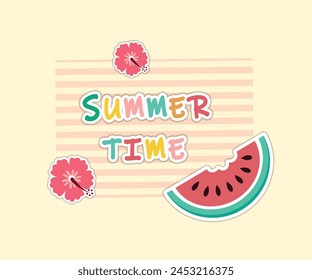 Vektorgrafik Sommerkarten mit Phrasen. Schöne Poster, Aufkleber für Kinder T-Shirts, Zimmer oder Schlafzimmer. Schöne Hintergründe mit Sommerfrüchten, Bäumen, Flamingo und Blumen. Handgezeichnete Buchstaben.