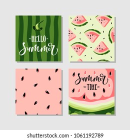 Vector Summer Cards Set With Watermelon And Hand Written Text.