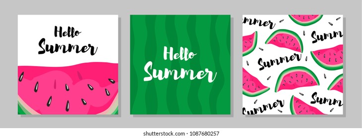 Vector summer cards set with watermelon