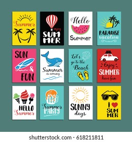 Vector Summer cards templates. Hand drawn Summer tags, labels or posters collection. Vector illustration. 