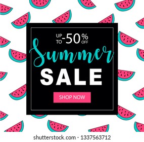 Vector summer cards with watermelon. Banner with watermelon.