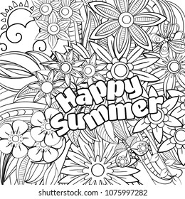 Vector of summer cartoon doodle floral objects, symbols and items. Perfect for cards, prints, flyers, banners, invitations, coloring books