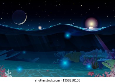 vector summer cartoon sea, ocean, underwater seascape