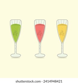 Vector summer cocktail drink cartoon illustration and flat cocktail design template
