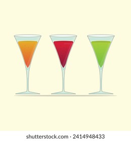 Vector summer cocktail drink cartoon illustration and flat cocktail design template