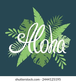 Vector summer composition with lettering and leaves
