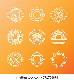 Vector summer concepts in linear style - sun and flower icons and signs