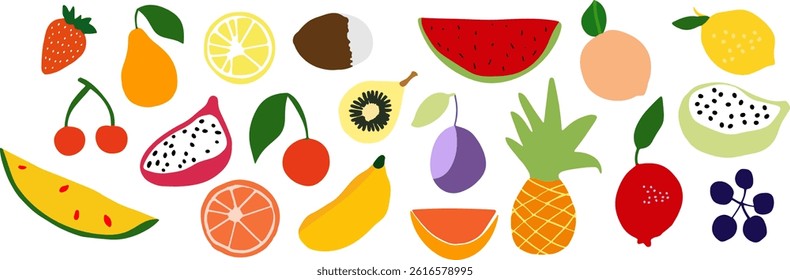 Vector summer cute exotic tropical fruits in flat design.Healthy sweet food. 

