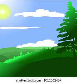 Vector summer day. Forest landscape.