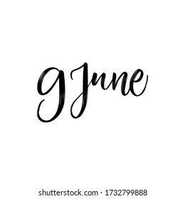 CARTA DEL VECTOR DE MANO DEL DÍA DE VERANO DEL VECTOR. el 9 de junio. PARA CALENDAR