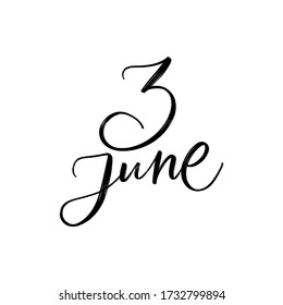 VECTOR SUMMER DAY VECTOR HAND LETTERING. the 3 of june. FOR CALENDAR