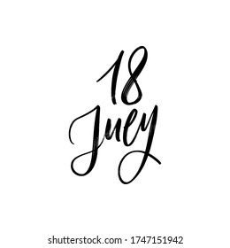 CARTA DEL VECTOR DE MANO DEL DÍA DE VERANO DEL VECTOR. EL 18 DE JULIO. PARA CALENDAR