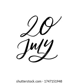 VECTOR SUMMER DAY VECTOR HAND LETTERING. THE 20 OF JULY. FOR CALENDAR