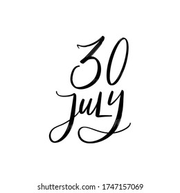 VECTOR SOMMERTAG VECTOR HAND LETTERING. DIE 30 VOM JULI. FÜR KALENDER