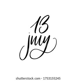 VECTOR SUMMER DAY VECTOR HAND LETTERING. THE 13 OF JULY. FOR CALENDAR