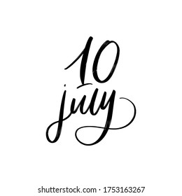 VECTOR SUMMER DAY VECTOR HAND LETTERING. THE 10 OF JULY. FOR CALENDAR