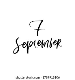 VECTOR SUMMER DAY VECTOR HAND LETTERING. the 7 of september. FOR CALENDAR