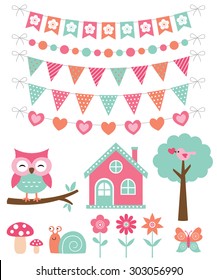 Vector summer decoration and design elements set