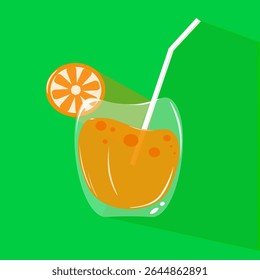 Vector summer design of orange juice with a slice of tangerine. Bright background for your products